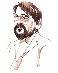 Achille-Claude Debussy, French composer, sepia ink portrait